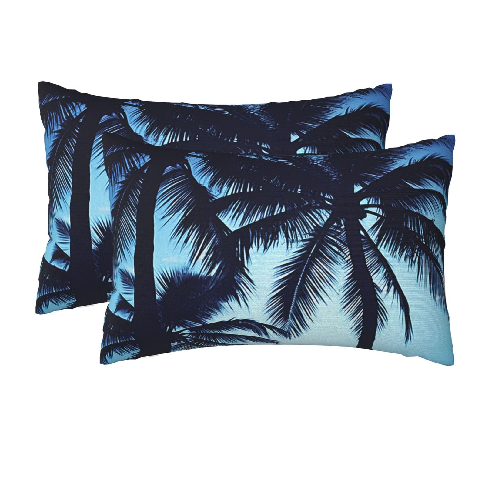2 Pack Queen Size Pillow Cases for Hair and Skin Soft Breathable Pillow Case Covers with Hidden Zipper Palm Tree Blue Pillowcase 20x30 Inches Pillow Cover for Sleeping Gift