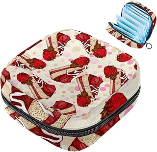 Period Bag,Sanitary Napkin Storage Bag,Tampon Holder for Purse,Red Strawberry Cake Food Pattern