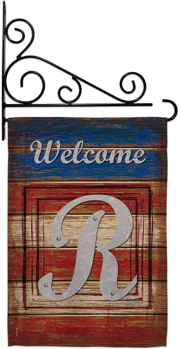 Patriotic R Initial Garden Flag Set Wall Holder Monogram Americana Star and Stripes Patriotism Independence Memorial United State American Small Gift Yard House Banner 13 X 18.5