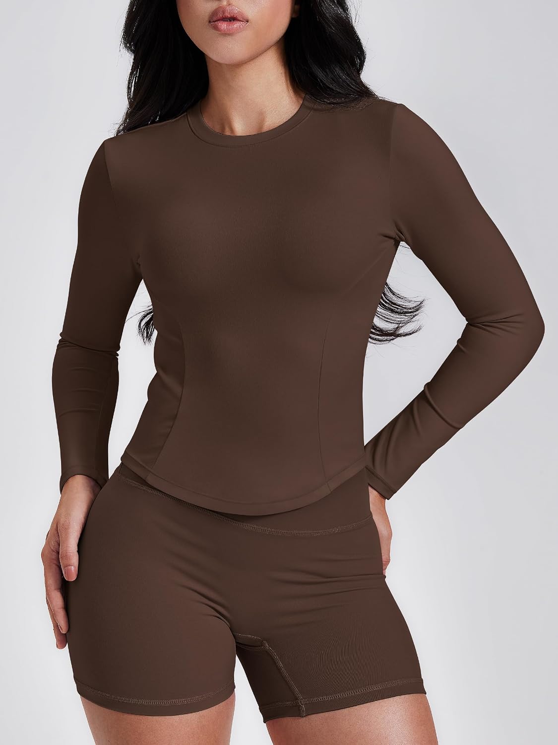 GYM RAINBOW Long Sleeve Workout Shirts for Women, Cropped Athletic Tops Slim Fit Crew Neck Yoga Top Running Gym T Shirts