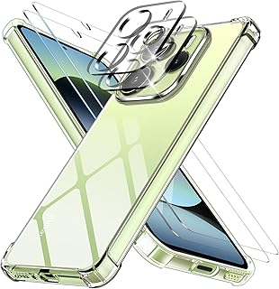 Coque Antichoc pour Xiaomi Redmi Note 14 4G (Pas pour 5G) et 2 Pièces Verre Trempé avec 2 Protection Caméra Arrière, Étui de Silicone Mince Souple TPU Anti-Jaune Housse, Transparent