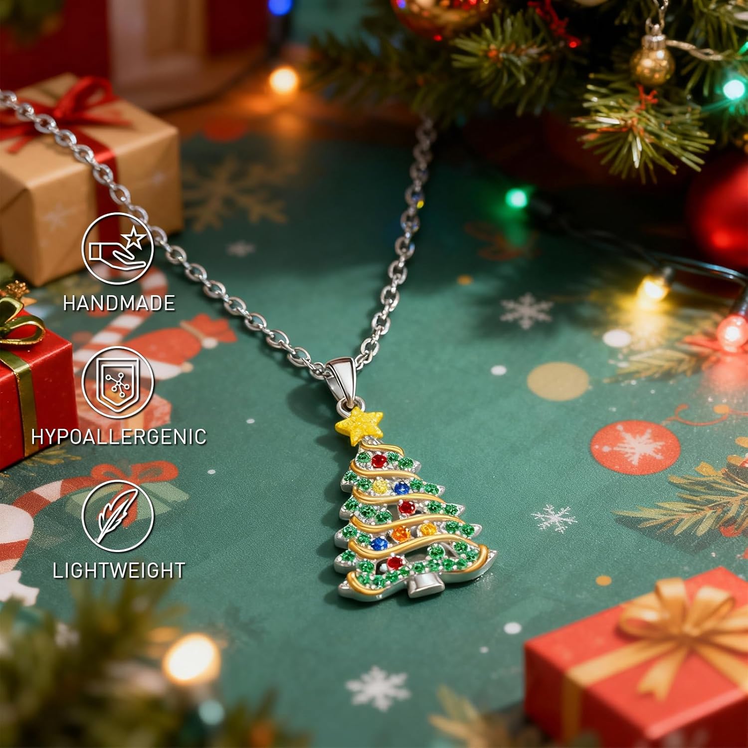 Christmas Necklace Silver Christmas Tree Pendant Necklaces for Women Sterling Silver Womens Dainty Xmas Holiday Jewelry Gifts - Image 3