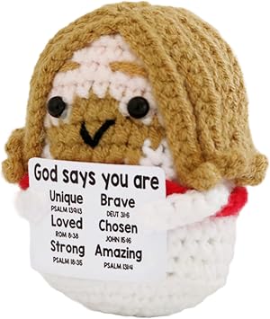 Inspirational Stuffed Jesus Plush with Uplifting Message   Christian Crochet Decor for Boys Girls Women Men