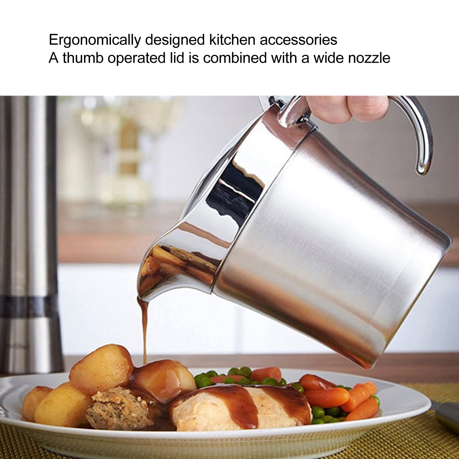 750Ml Salsera de Acero Inoxidable de Doble Pared,Recipiente Aislado para Salsas con Tapa,Calentador de Salsas,Mantiene la Comida Caliente o Fría,Salseras para Salsa,Natillas o Crema, Salsa