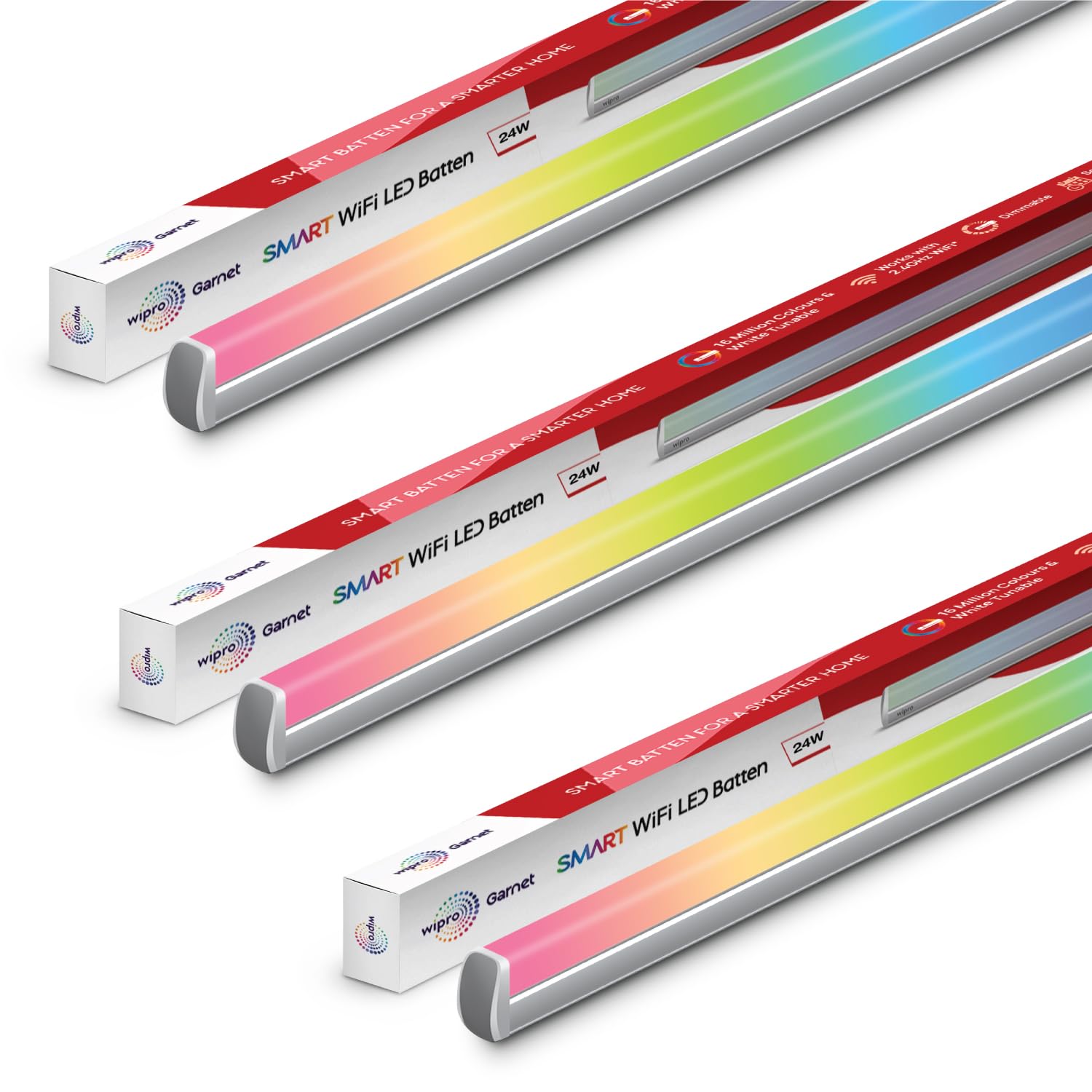 wipro Next Smart Wi-Fi 24W CCT+RGB LED Batten | 16 Million Colours | White Tunable | Dimmable |Scheduling |Scene Creation |Smart Grouping of Lights |Amazon Alexa & Google Asst. Compatible |Pack of 3 (B0CG63LR1N) Amazon Price History, Amazon Price Tracker