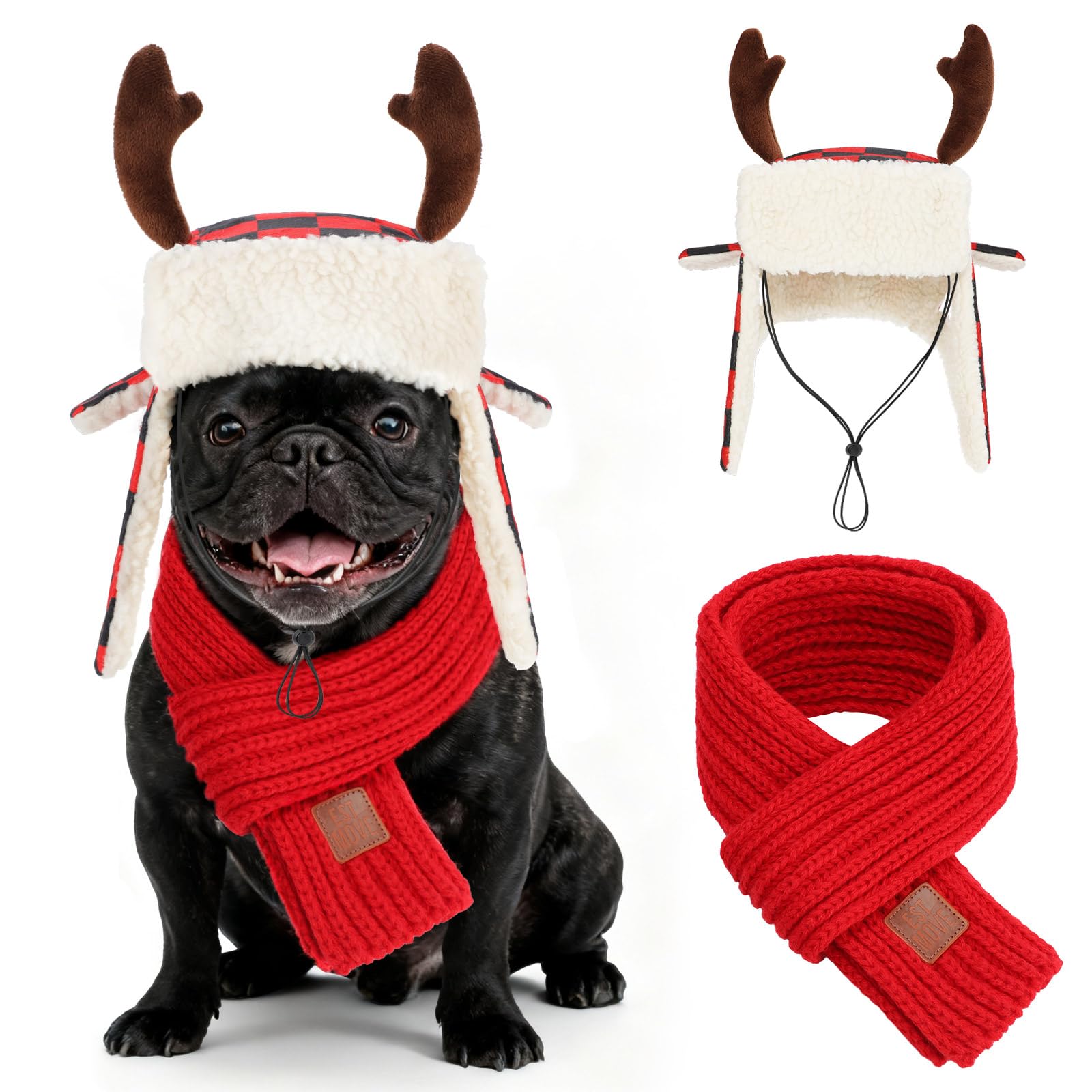 Chapeau bois de cerf de Noël pour chien qui ne glisse pas grâce au cache-cou doux réglable