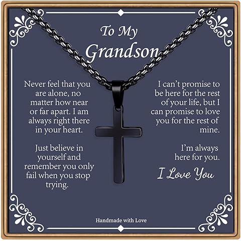 IEFLIFE Cross Necklaces Gifts for Men, Silver/Black/Gold Cross Necklace Box Chain Necklace for Men, Fathers Day Christmas Religious Baptism Christian Gift for Dad Son Boyfriend Husband Step Dad