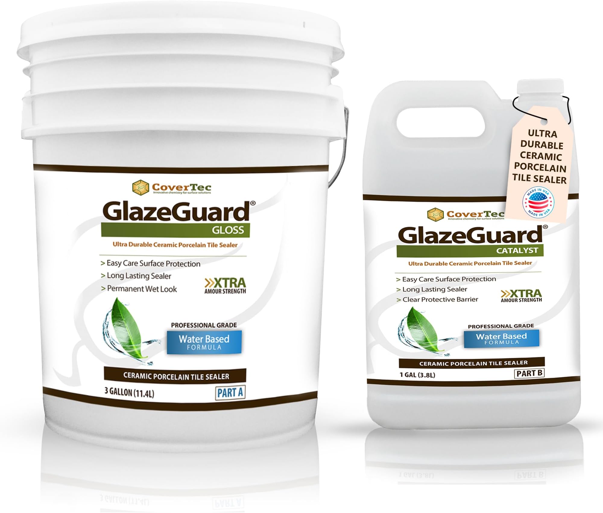 GlazeGuard by CoverTecGloss Floor Sealer Wall Sealer for Ceramic, Porcelain, Stone Tile Surfaces (4 Gal - Prof Grade (2) Part Kit)