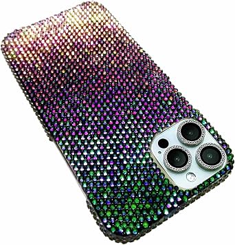 Bling Rhinestone for iPhone 12 Pro Max Case - Over 1400 High Quality Hand Glued Sparkle Diamond Case Compatible with iPhone 12 Pro Max for women girls-Green Volcano