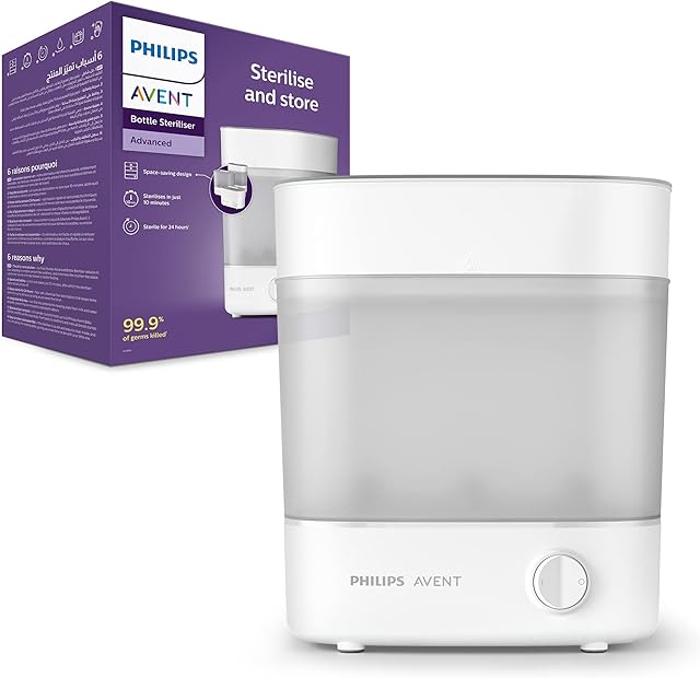 Philips Avent Advanced Bottle Steriliser, Kills 99.9% of Germs*, 10 min Sterilising Cycle - SCF291/01
