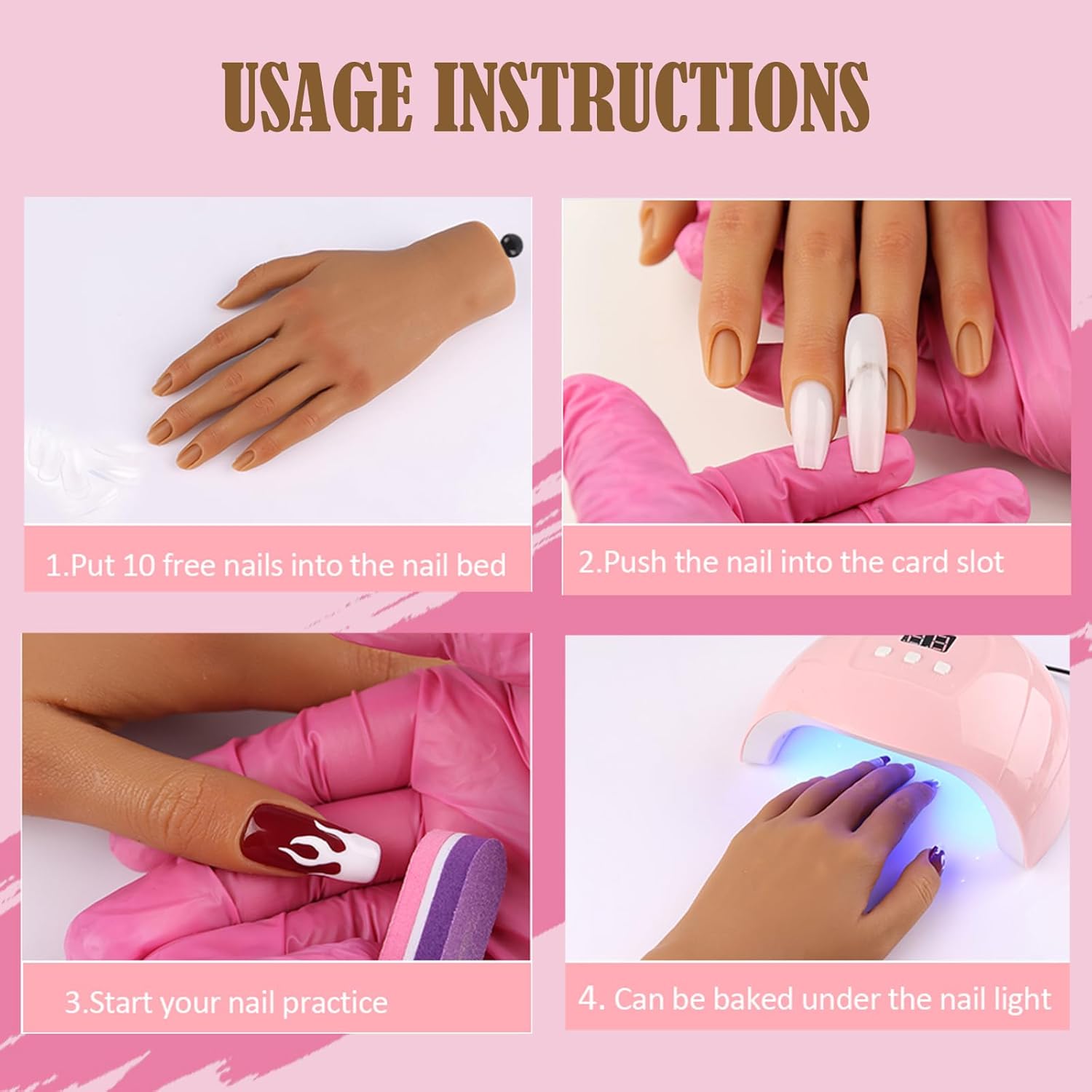 Silicone Practice Hand for Acrylic Nails,Silicone Nail Hand Practice,Silicone Nail Hand for show,Fake Training Hand with Manicure Kits for DIY/Nail Salon Artists/Nail Artist（4#-left）