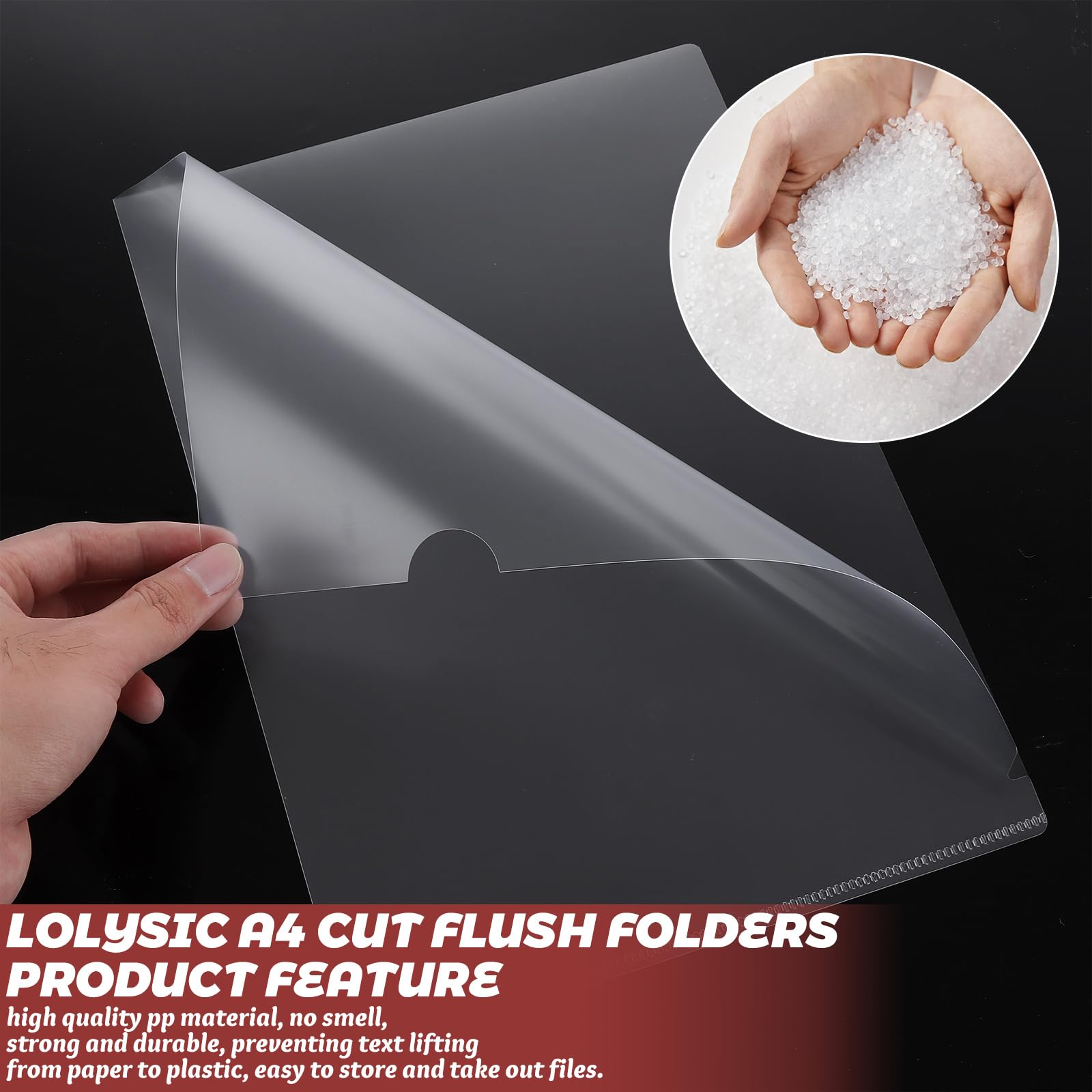 Lot de 200 pochettes transparentes A4 en plastique transparent 100 microns, poches ouvertes sur le dessus et sur le côté en polypropylène avec découpe pour le pouce, pochettes en plastique