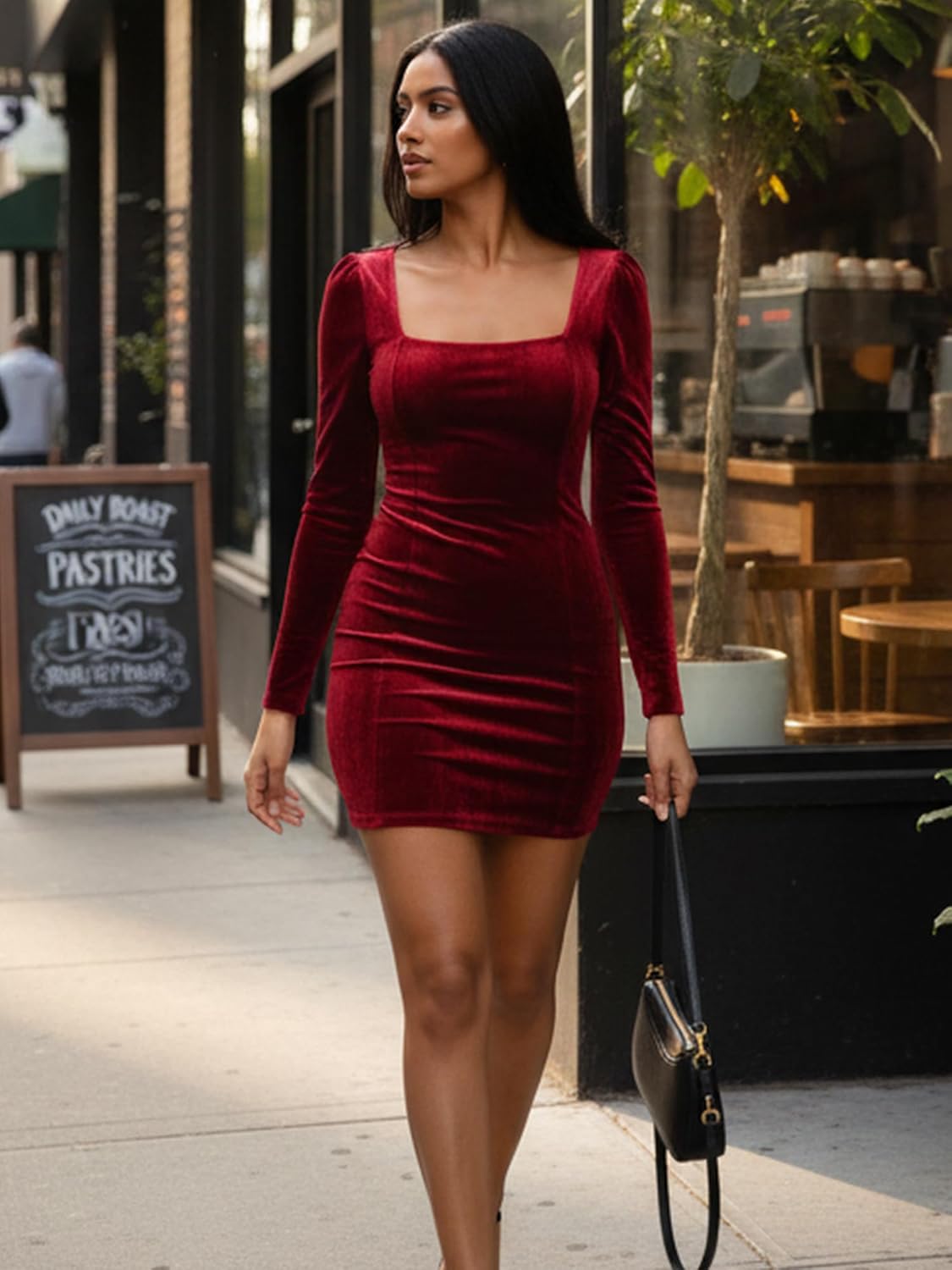 cailami Women's Sexy Bodycon Long Sleeve Velvet Elegant Mini Homecoming Party Dresses - Image 2