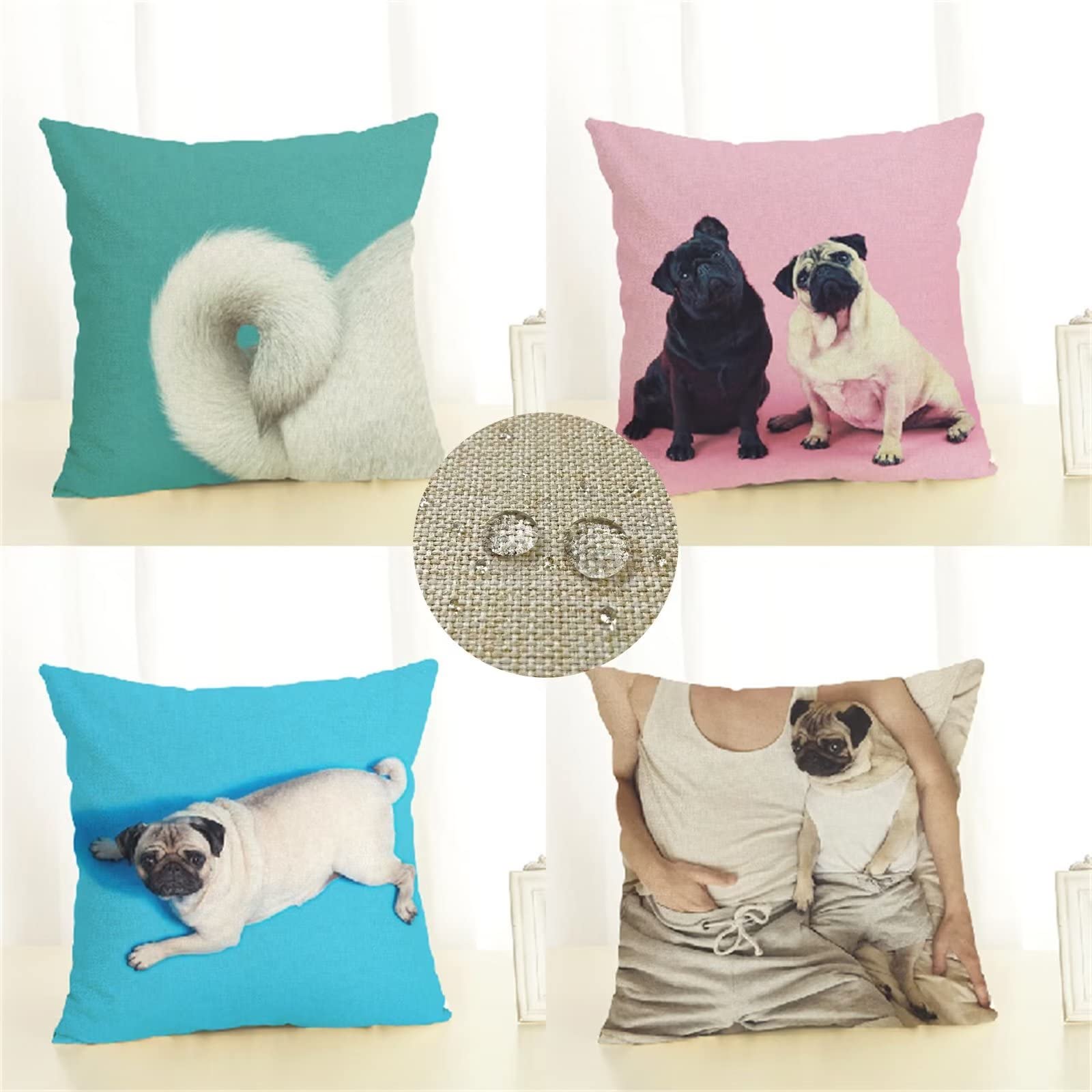 Federe Cuscini Divano 65x65 Set di 4 Cuscini per Divano impermeabile Lino Esterno Cuscini Decorativi Cane animale Motivo Cuscini Divano Soggiorno da Letto Estate giardino Copricuscino (Nero) JW-417