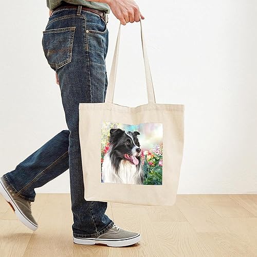 Vista 172 de CafePress Border Collie - Bolsa de lona natural, bolsa de compras reutilizable