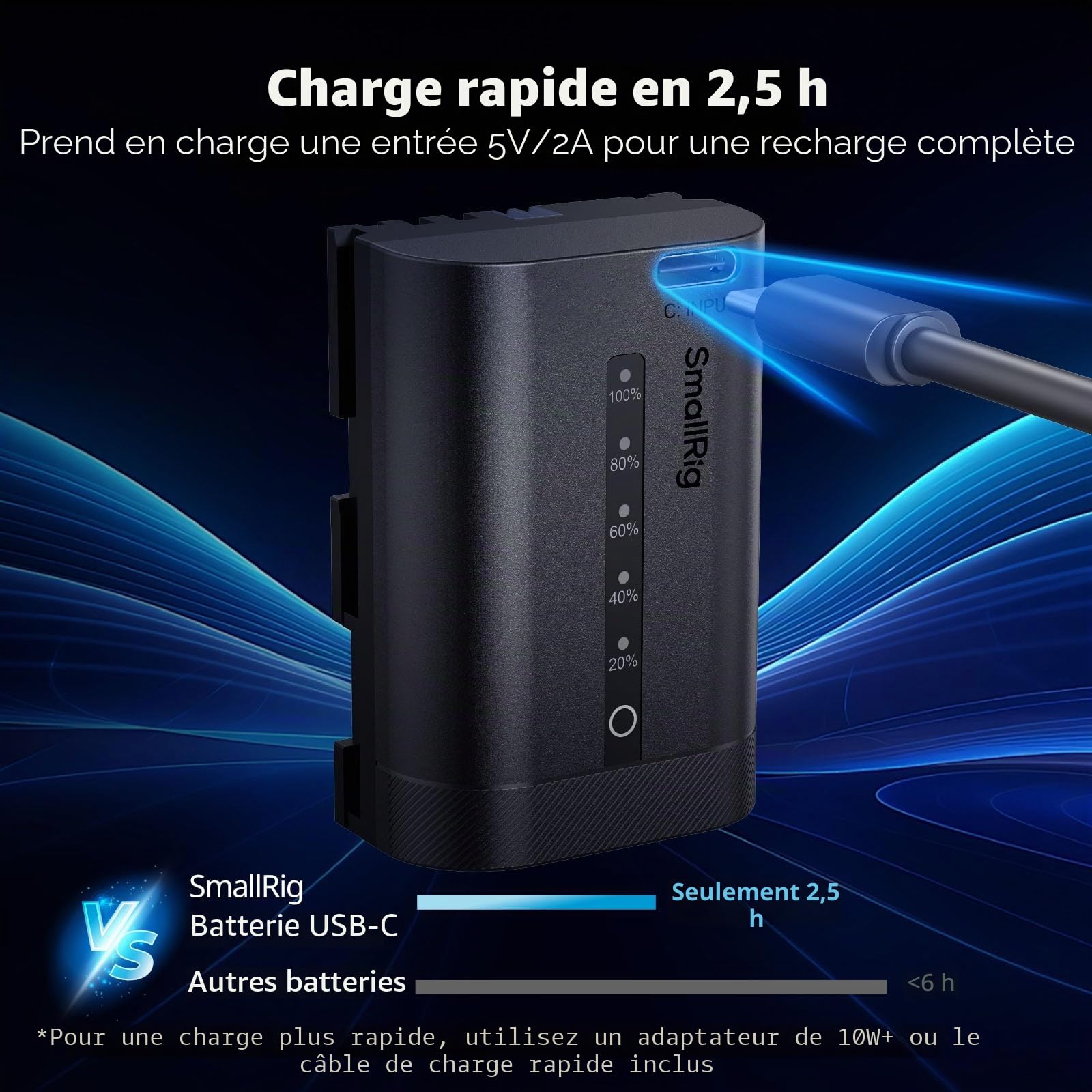 SMALLRIG LP-E6P Batterie pour Canon, 2520 mAh, USB-C avec Indicateur LED, Charge Rapide 2,5 h, Entièrement Décodée pour Canon R6 Mark III/II, R5 Mark II/III, 5D Mark II/III/IV, R5, R5C, R6, R7, 6D