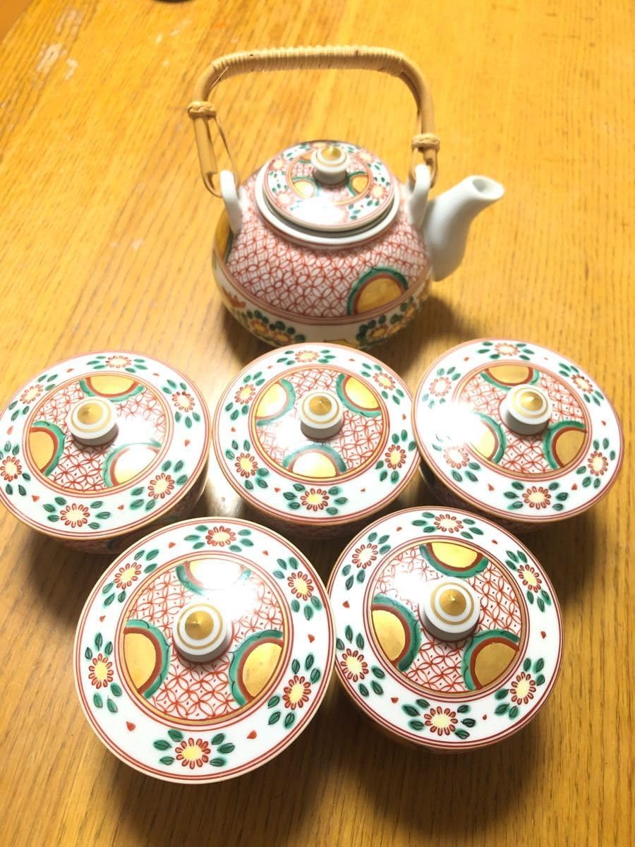 赤絵 茶器 5客セット 急須 古犬山焼 赤絵 茶器セット（急須と湯呑み5