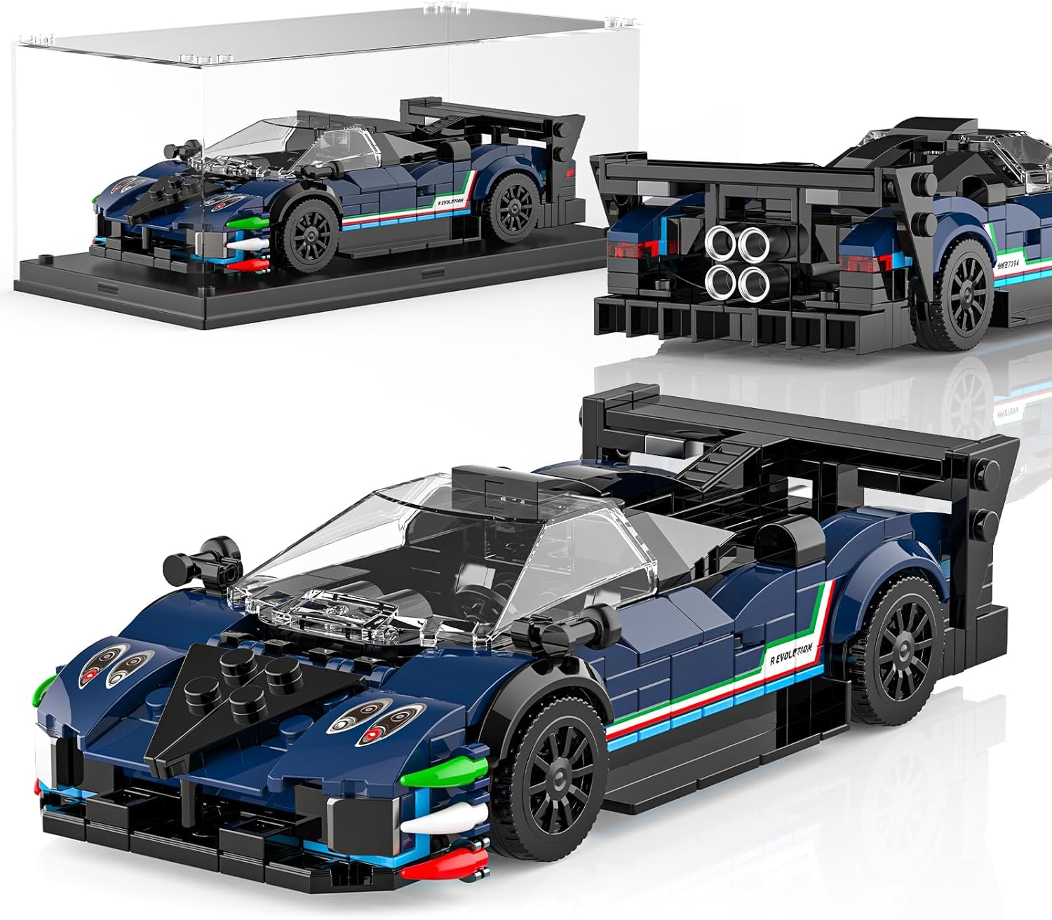 Mould King 27094 ZondaR Speed Champion Technik Car Building Set & Acrylic Display Case, MOC Classic Race Cars Birthday Gifts for Adults/Teens, Creative Cool Vehicles Model Toys for Age 14+ (447Pcs)