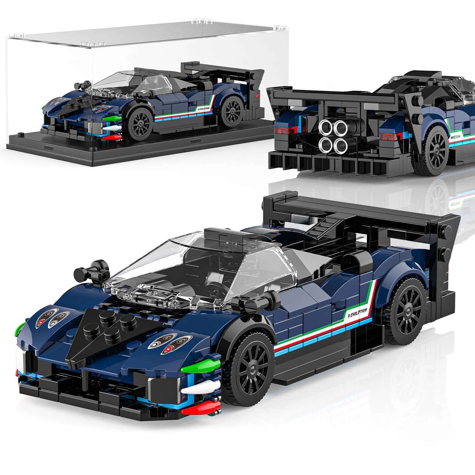 Mould King Technik Speed Champion Rennwagen Bausteine, 27094 Supersportwagen Klemmbausteine Zonda Cinque Auto Mit Acryl Vitrine, Modellautos zum Sammeln für Jugendliche und Erwachsene(447 Teile)