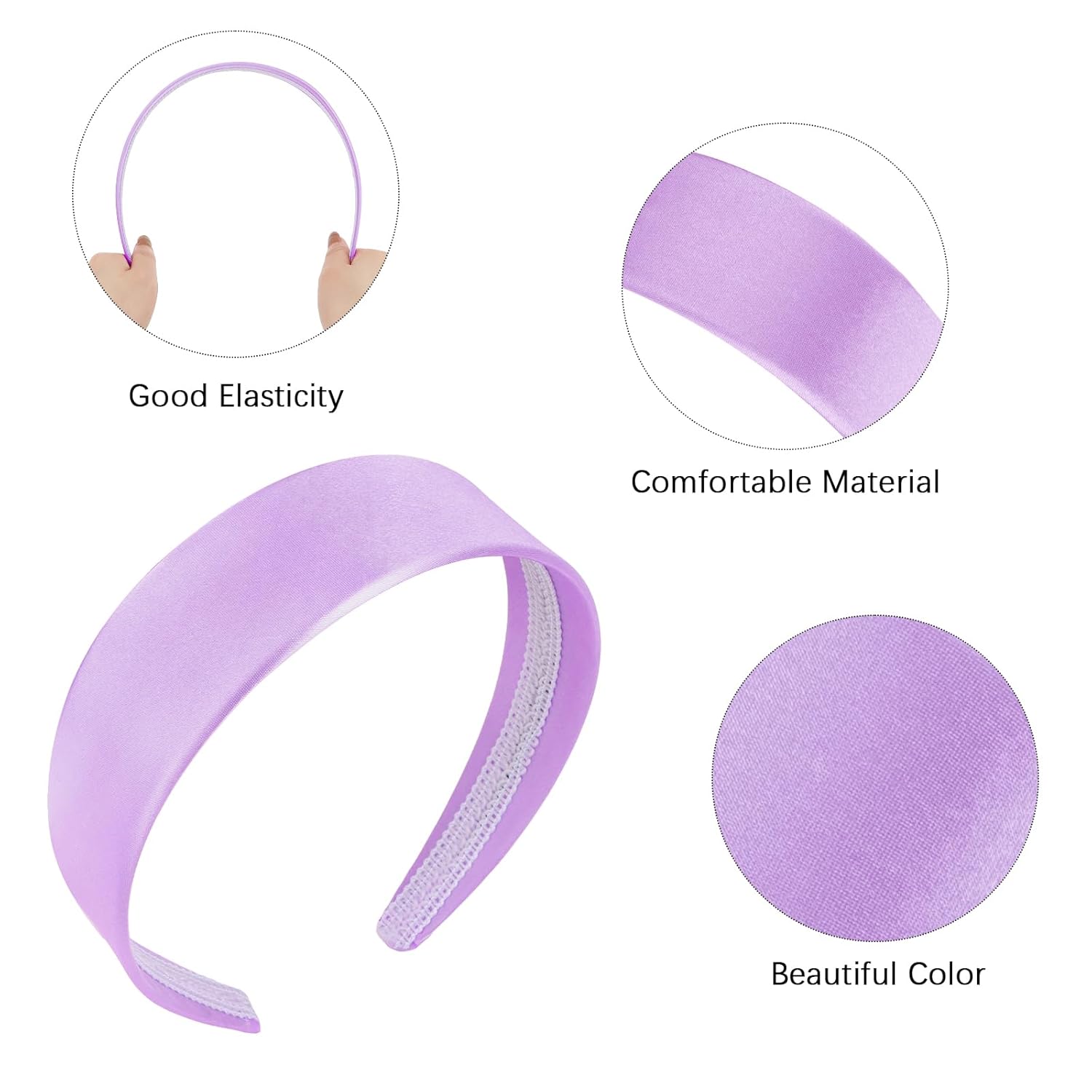 Casoty Light Purple Padded Headbands for Women Thin Satin Headband for Girls Head Bands for Women's Hair No Slip Hair Accessories for Women Girls - Image 6
