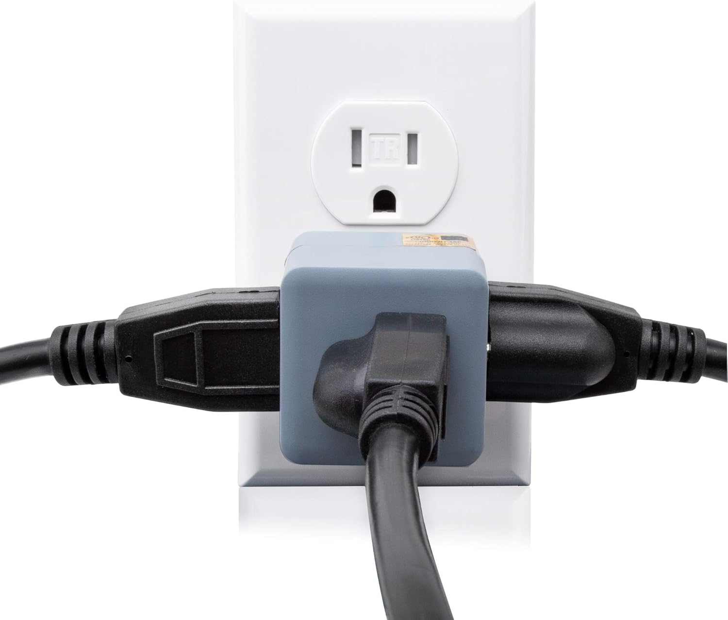 Cable Matters 3-Pack Grounded Power Cube 3 Outlet Adapter in Gray & 2-Pack 2 Outlet Power Splitter Cord