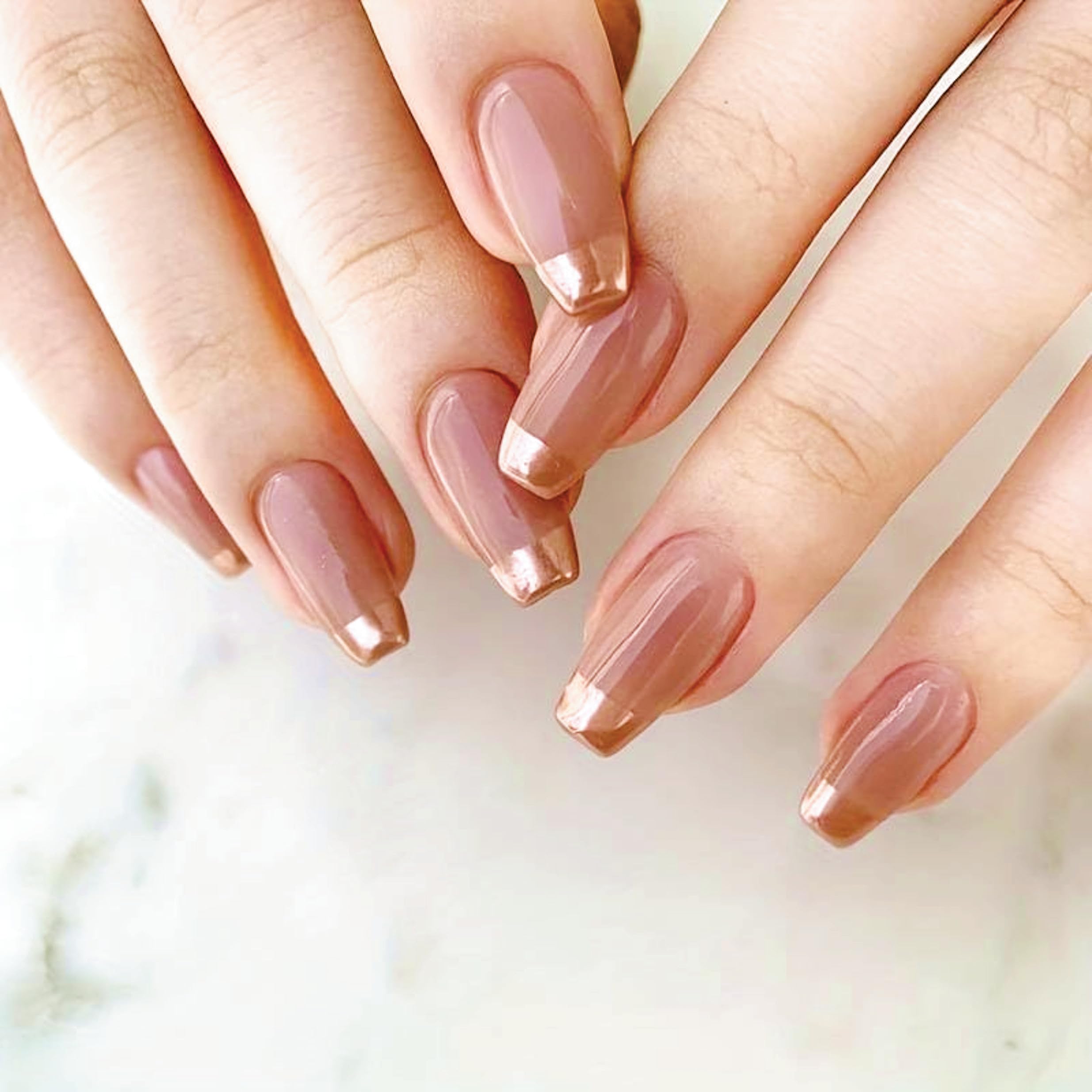 Mayklen French Peach Gold Fake Nails Artificial Nails Art - 24 Pcs, Pure Color False Nails Press On Nails, Reusable Glossy Nails Extension With Glue Stickers, Nail File & Wood Stick-image-29