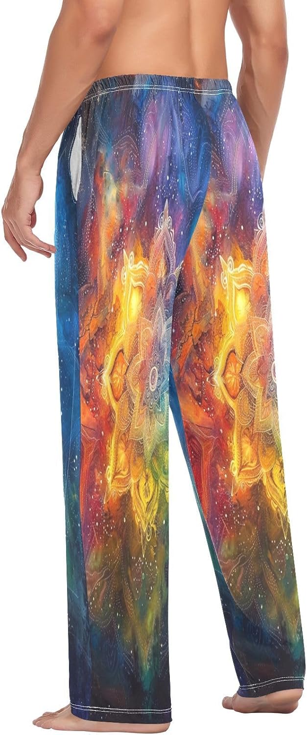 ALAZA Mandala Rainbow Color Nebula Men's Pajama Pants Men Cotton Pajama Bottoms with Pockets, S