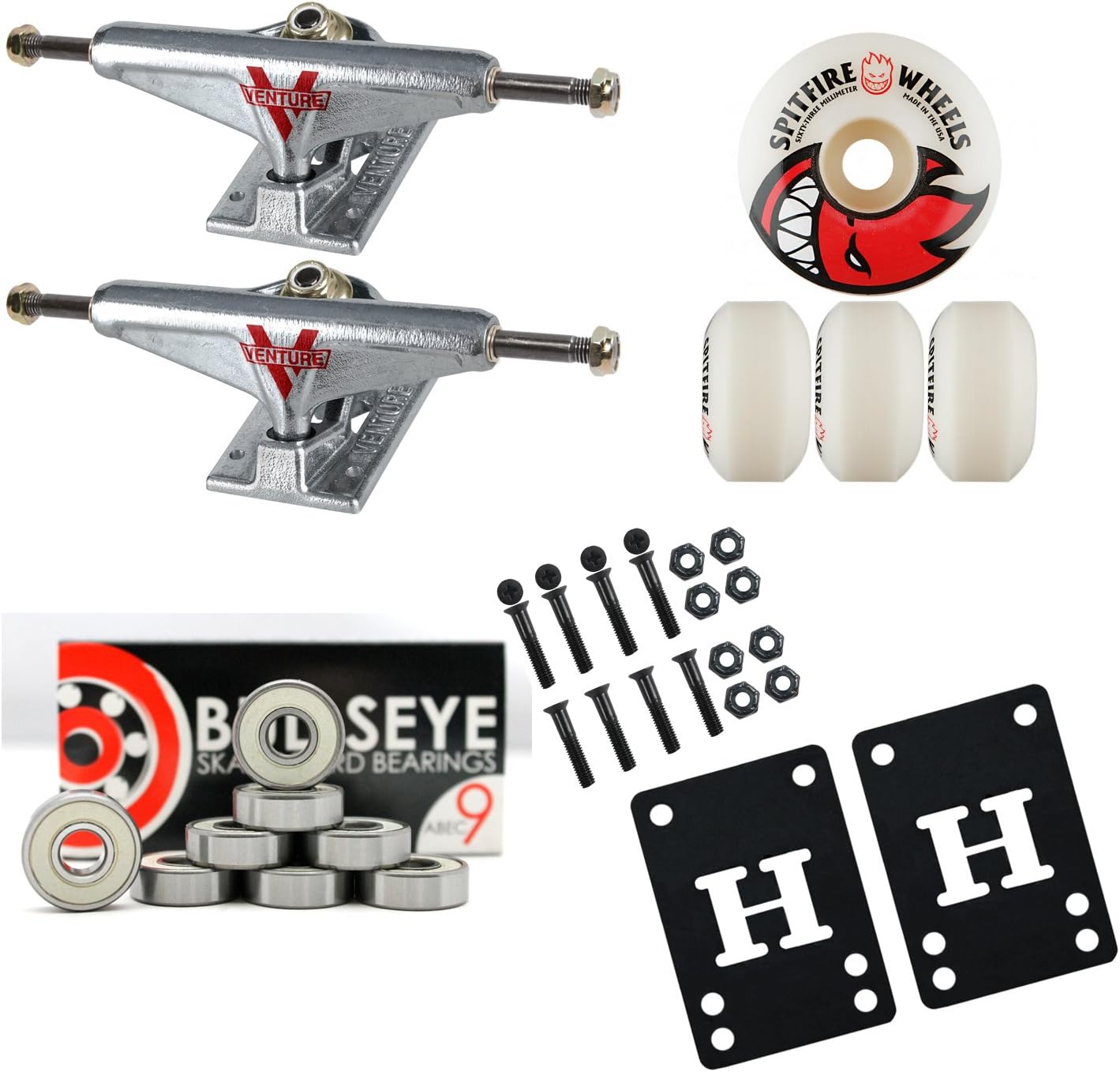 VENTURE Skateboard TRUCKS 52mm SPITFIRE Wheels PACKAGE