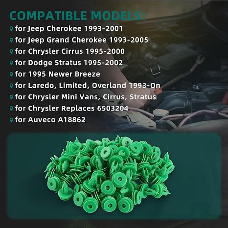 AUTOKAY 100pcs Door Panel Clip Trim Fastener Fits for Jeep Grand Cherokee | 1993-2005 Cherokee 1993-2001, for Chrysler Cirrus 1995-2000, for Dodge Stratus 1995-2002 Re# 6503204 A18862