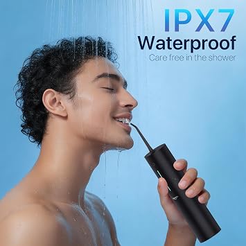 Bigsmile Black Water Flosser Cordless Portable Dental Irrigator Travel Shower Strong Pick Floss IPX7 200ML Must Have for Kids Braces Bridges (Black