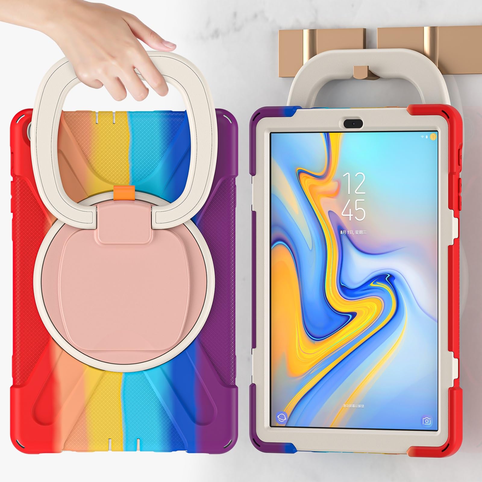 Custodia per tablet Case Compatible with Samsung Galaxy Tab A 10.1 Case 2019 Model(SM-T510/T515),Heavy Duty TPU Shockproof Kids Case,360 Degree Rotating Multi-Function Grip Bracket+Shoulder Strap Rugg