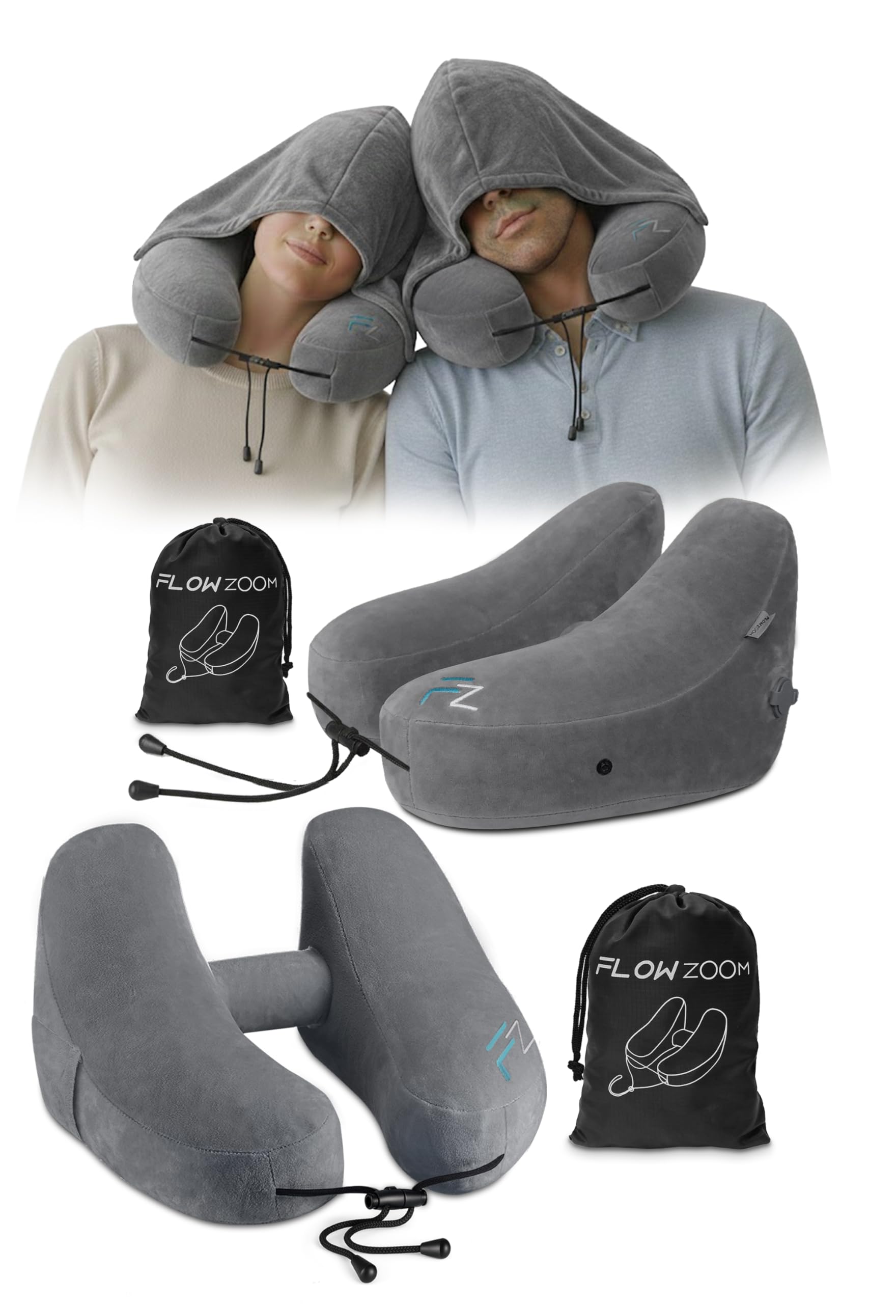 FLOWZOOM Cuscini da viaggio gonfiabili AIR Duo Premium (Taglia L e M)