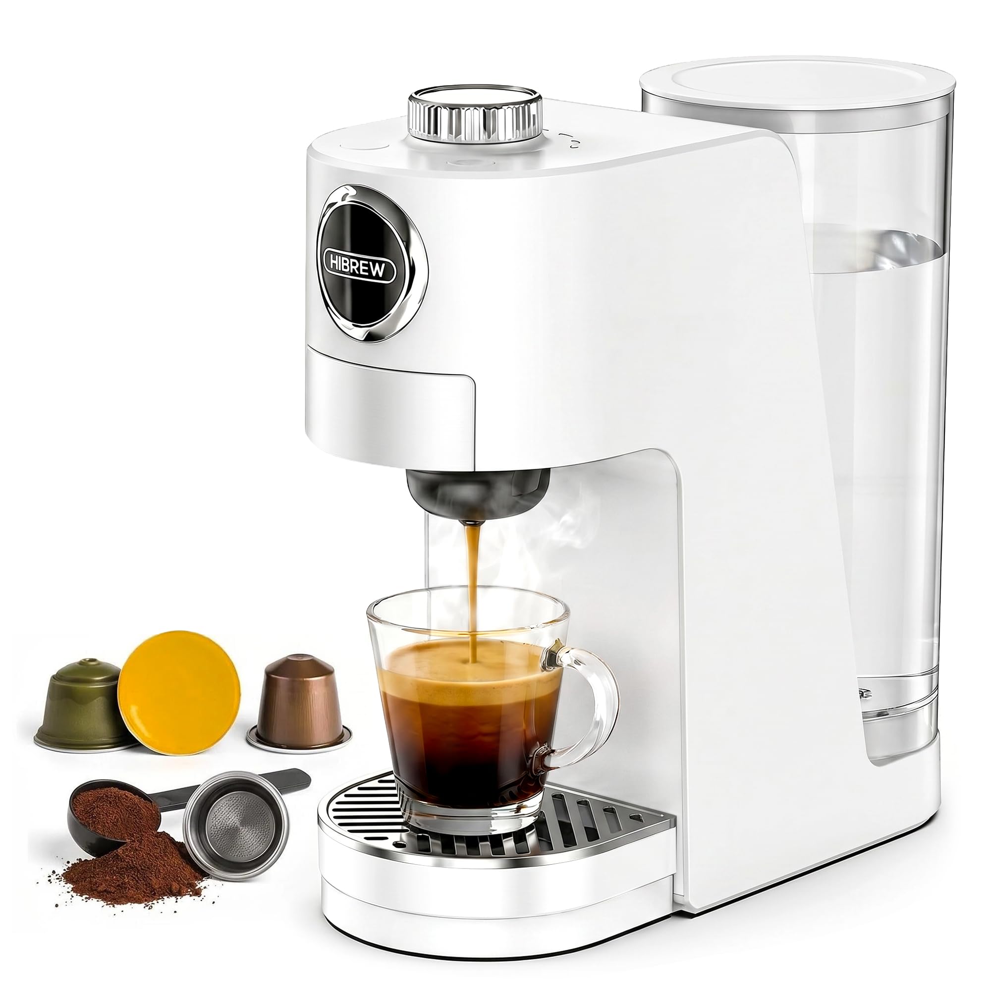 HIBREW H3C Cafetera Monodosis 3 en 1, 7 Niveles de Temperatura | Compatible con Ápsulas NS*/DG* y Café Molido, Depósito 1400ml Extraíble, Compacta para Casa Oficina Hotel