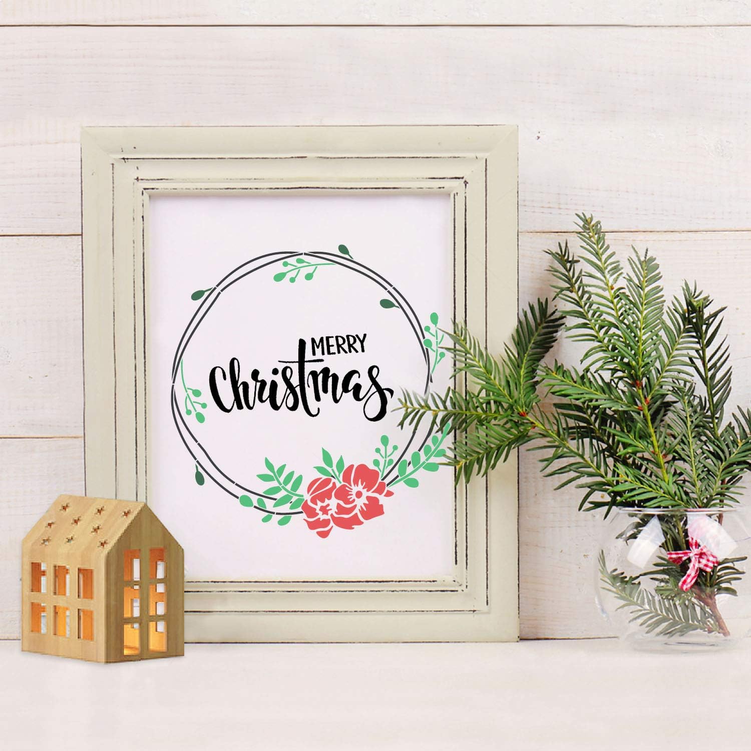 GSS Designs Flower Wreath Stencil (2 Pack)- Reusable Template Rose Floral Stencil for Painting on Wood Sign (12x12Inch) - DIY Craft Rustic Farmhouse Porch Decor (SL-091)