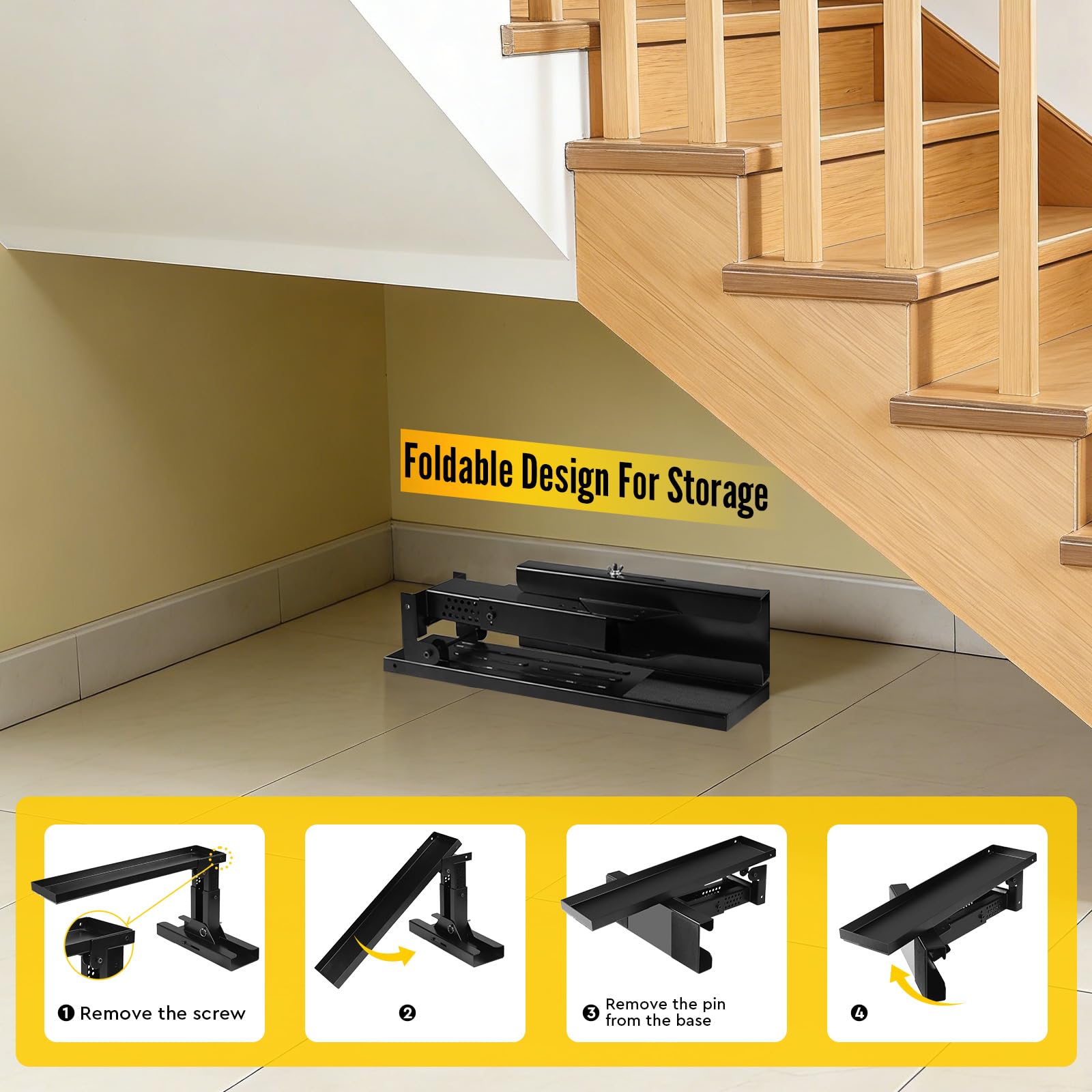 SWAWIS Plegable Extensor de Escalera de Acero Altura Ajustable 23,5-39cm, Nivelador de Escalera con Alfombrilla Antideslizante, Capacidad de Peso 150 kg, Dimensiones de Plataforma 54x13cm
