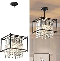 Vista 19 de LMQNINE Candelabro rectangular moderno para comedor, lámpara de cristal negro, lámpara lineal, lámpara de granja para isla de cocina, mesa de bar