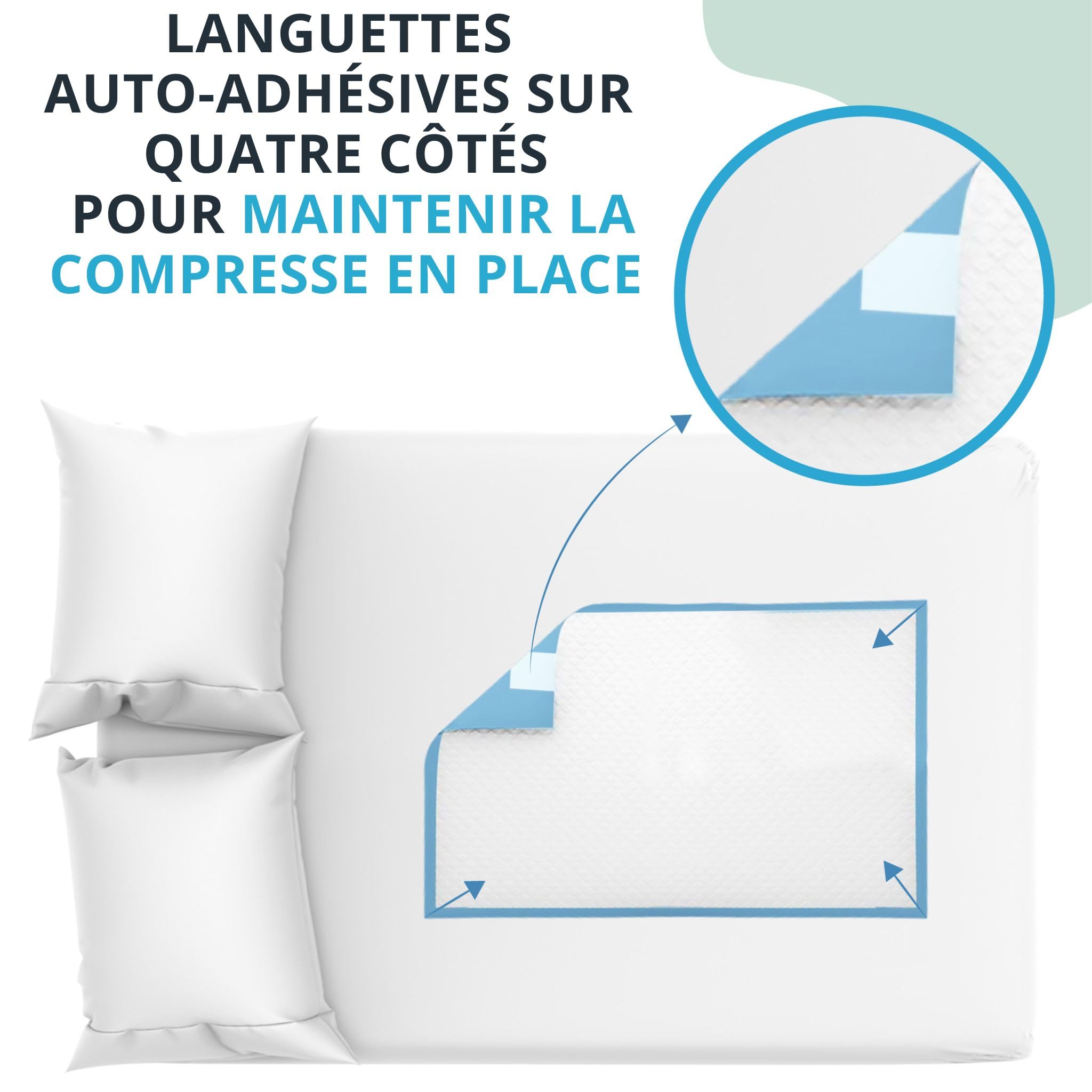 100 x Alèses jetables pour l'incontinence avec languettes adhésives | Paquet de 100 | Alèses jetables 60x90 | Alèse jetable Adulte, Personnes âgées et Enfants | Protection lit Incontinence et fuites