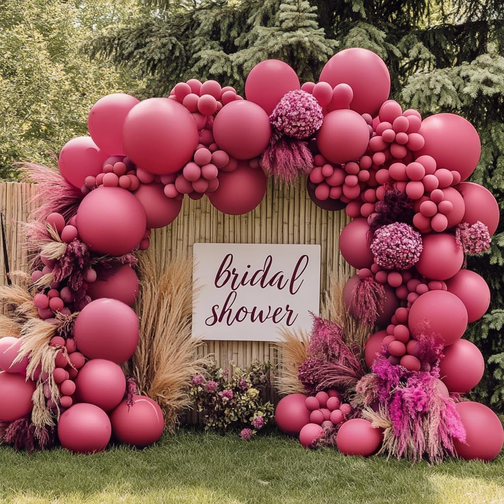 Burgundy Pink Double Stuffed Balloon Garland Different Sizes 18In 12In 5In Pastel Balloon Arch Kit For Baby Shower Wedding Gender Reveal Birthday Party Decorations