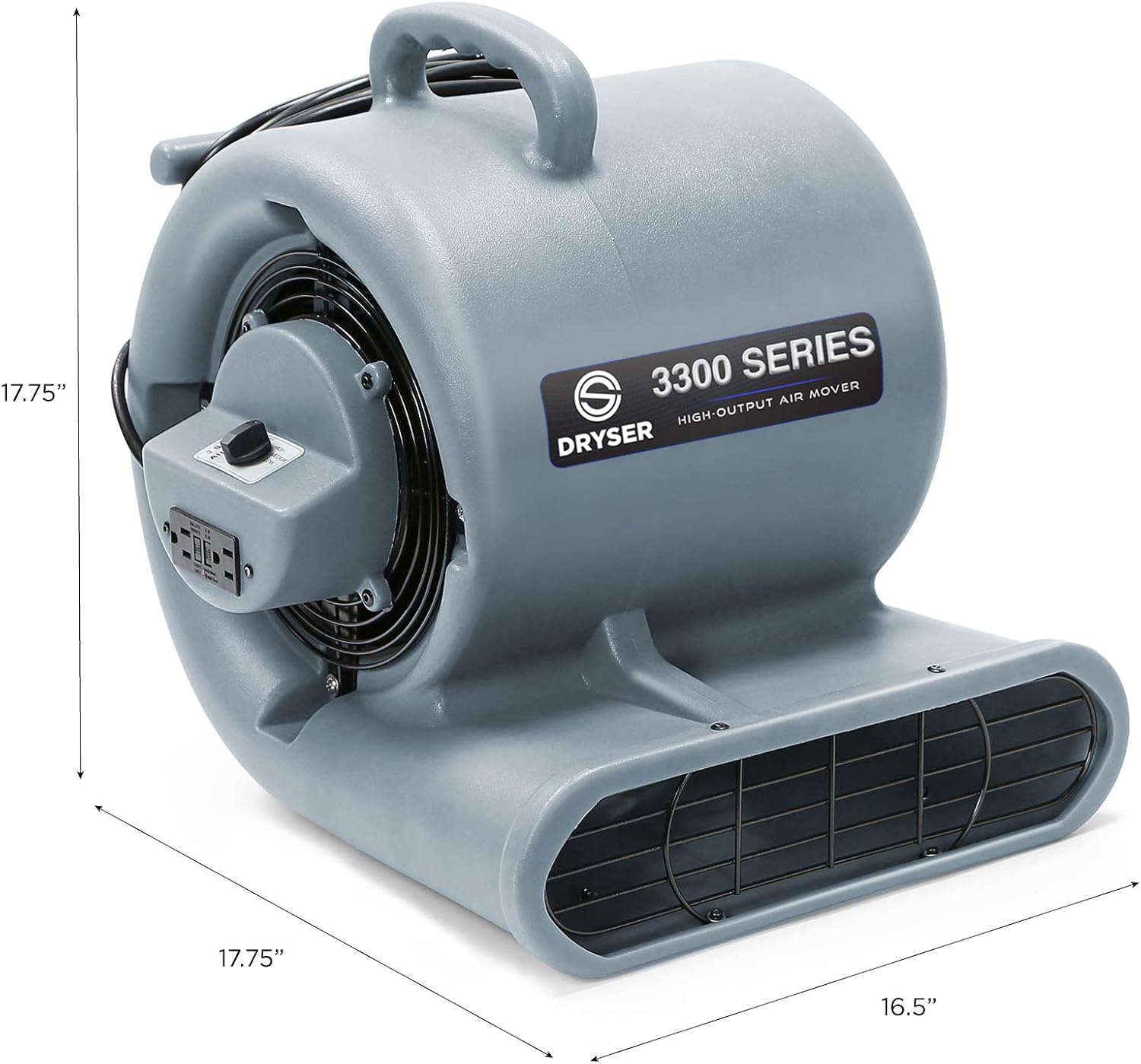 Dryser 12pk Air Mover Carpet Dryer 3 Speed 1/3 HP Industrial Floor Fan with 2 GFCI Outlets - Gray Stackable Carpet Drying Fan Blower