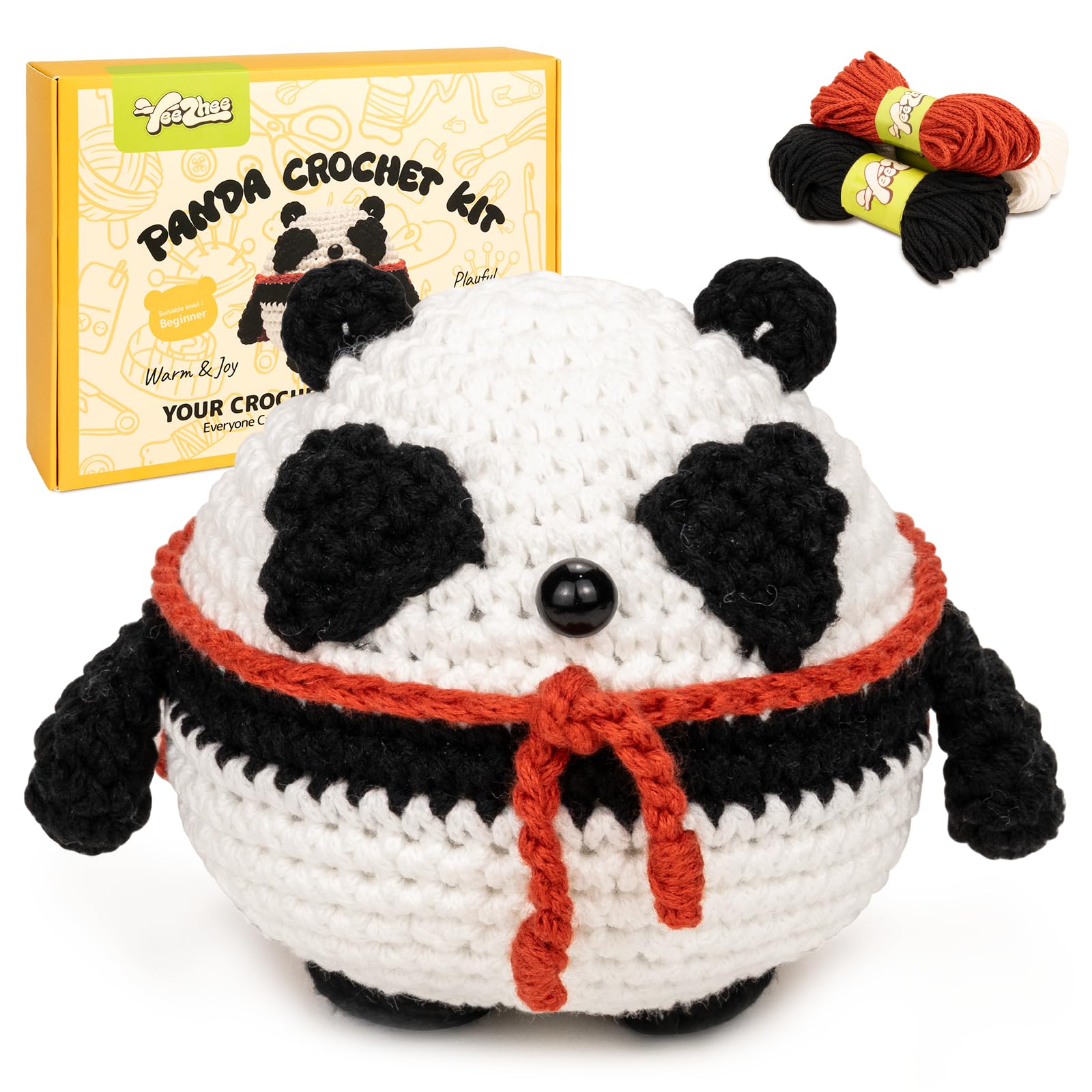 Yeezhee Crochet Kit for Beginners – Complete Amigurumi Animal Starter Set with Step-by-Step Video Tutorials, Yarn &amp; Crochet Hook – Easy DIY Plushie Gift for Adults &amp; Kids (Panda)