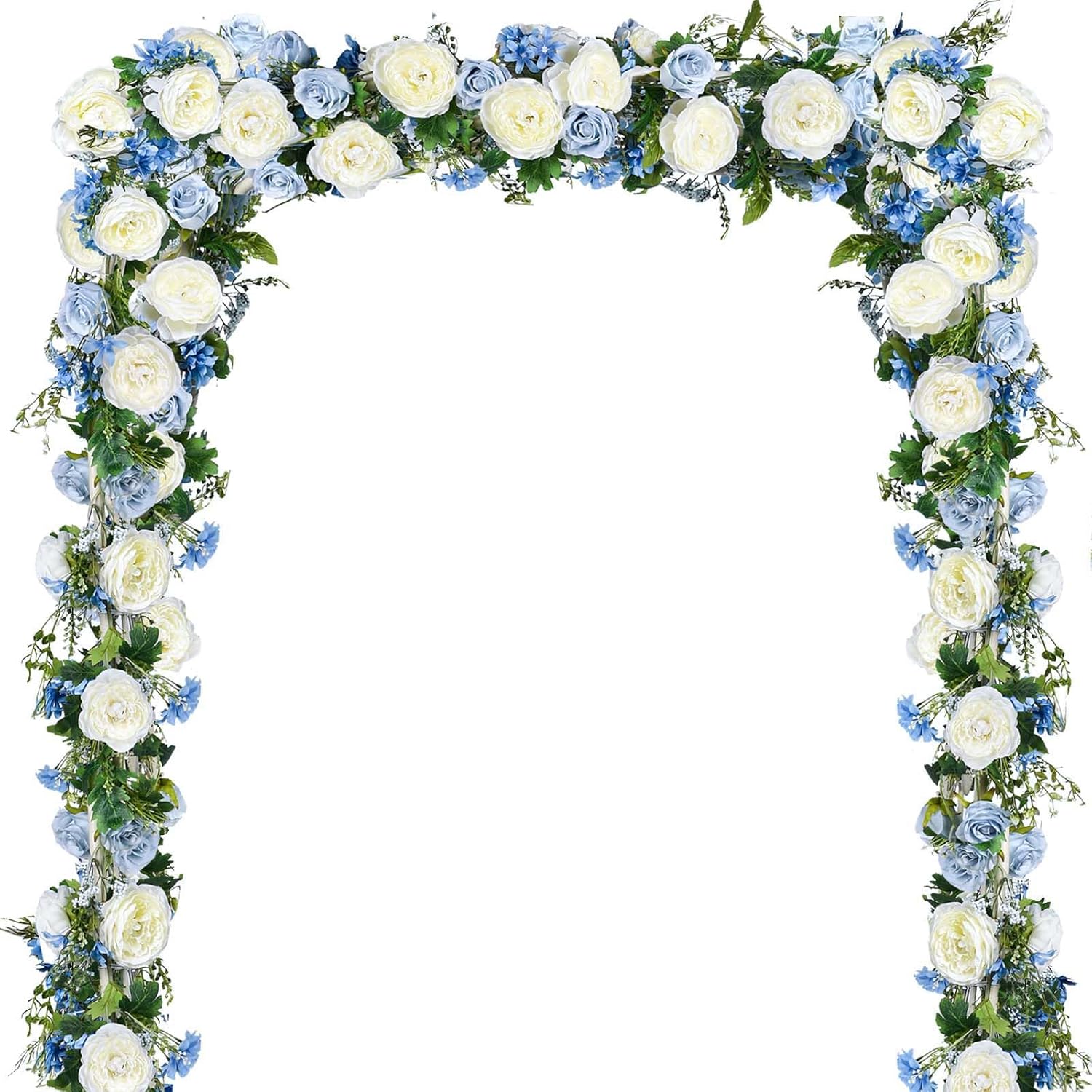 2 Pack Artificial Peony Flower Garland - 6ft Silk Peony Garland Flower Vine Blue and White Peony Silk Roses Flowers for Wedding Arch Party Table Decor (2, Blue)