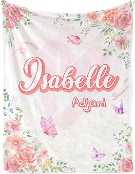 Personalized Baby Blanket, Custom Name Blanket for Kids Babies Adults, Custom Flower Blankets for Girls Boys Newborn New Mom, Baby Gifts for Birthday Christmas Memorial Day