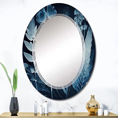 Miniatura 2 de DesignQ Espejo de tocador retro con flores silvestres en tonos azules IX, espejo de baño, espejos de pared para sala de estar, dormitorio, espejo