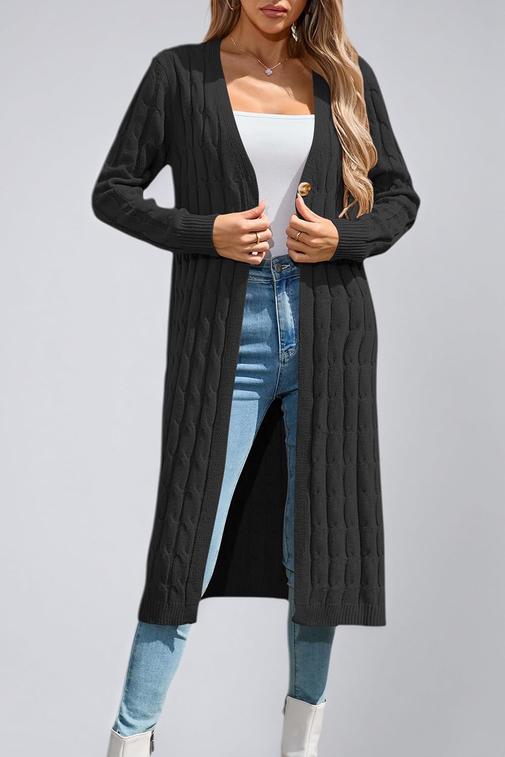 Cakulo Womens Long Cardigans Cable Knit Chunky Cardigan Sweaters Open Front Fall Winter Fashion Outfits Coats 2025 - Image 7