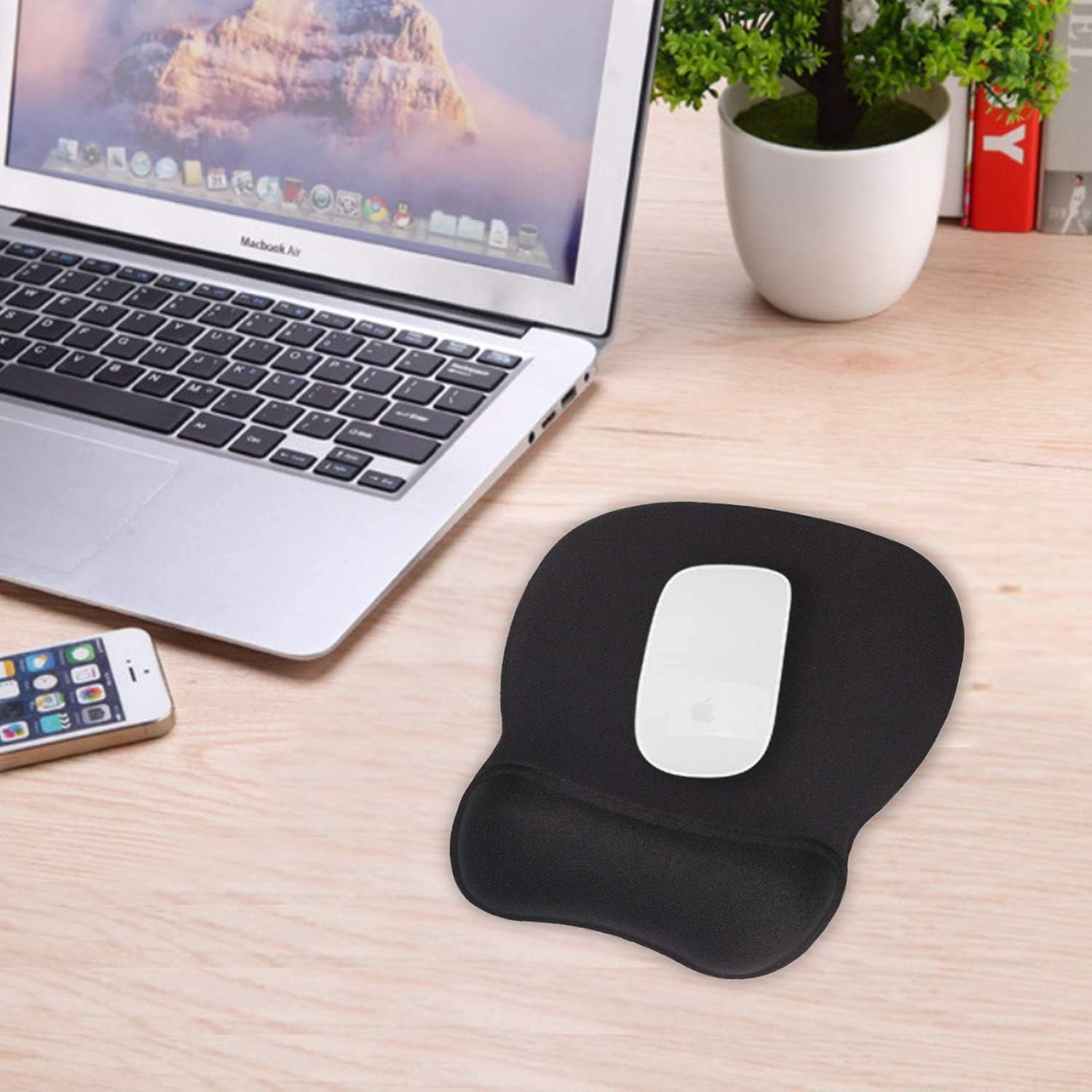 2 PCS Mouse Pad with Wrist Support Bar Set Ergonomic Mouse Pad with Gel Wrist Rest Support, Gaming Mouse Pad with Smooth Surface, Non-Slip PU Base for Computer Laptop Home Office & Travel Black