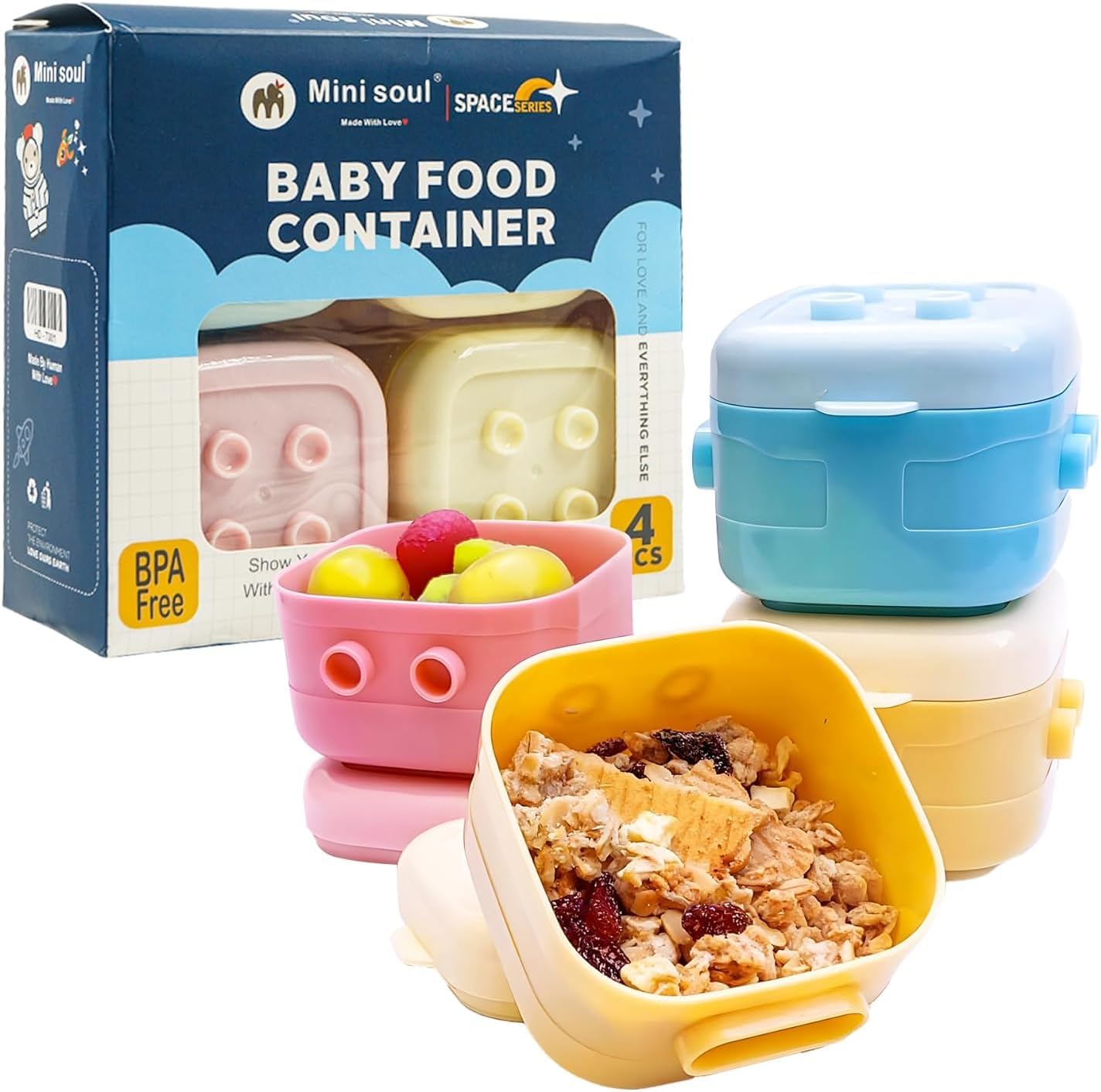 Cots and Cuddles Transparent Stackable Portable BPA Free Food Grade Material Food Snack Container for Infant Baby Toddler Kids 120ml (4pc)