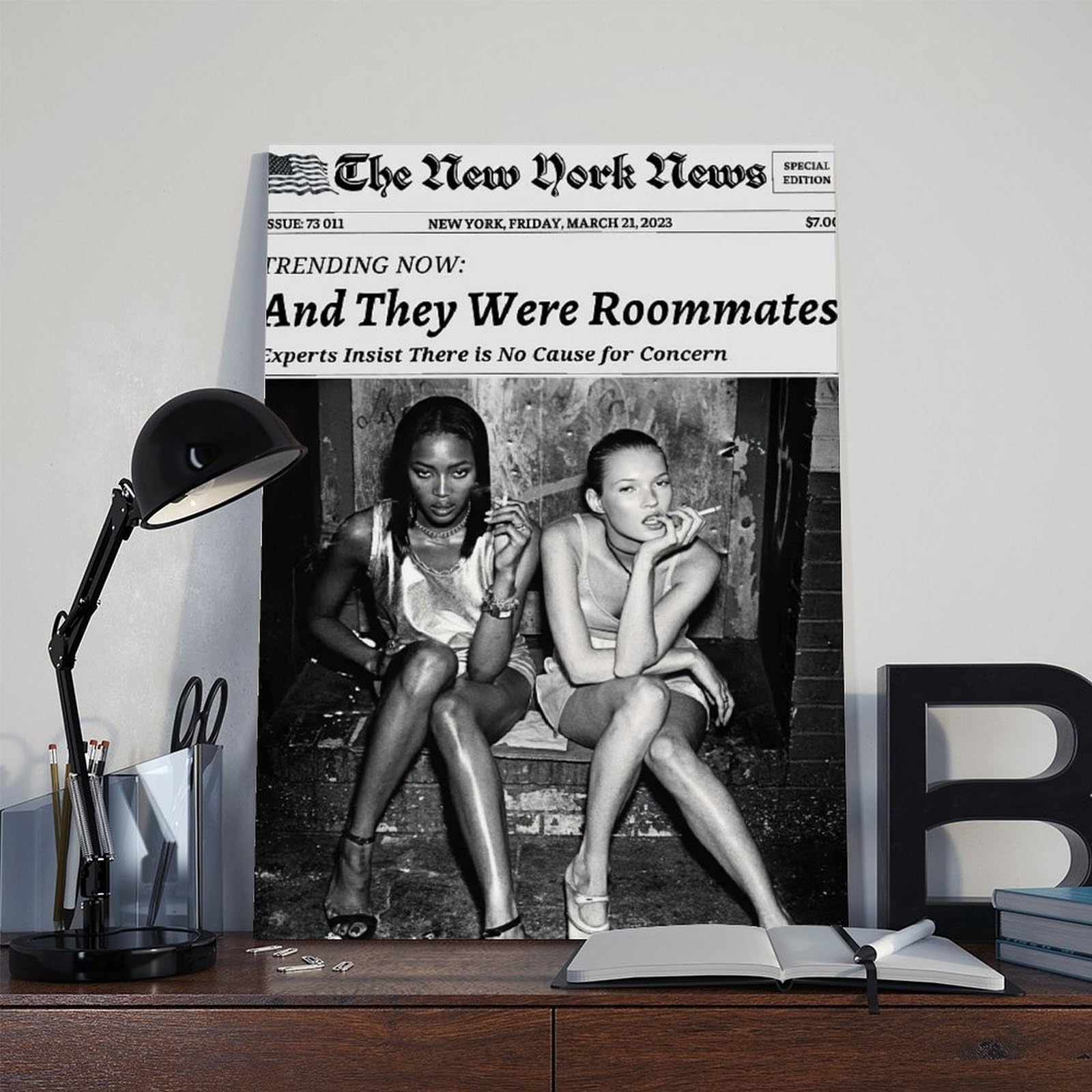 Black And White Trendy Newspaper Poster Art Print And They Were Roommates Vintage New York Time Newspaper Wall Art Decor For Bar Cart Women Or Girl Dorm Room Bedroom Living Room