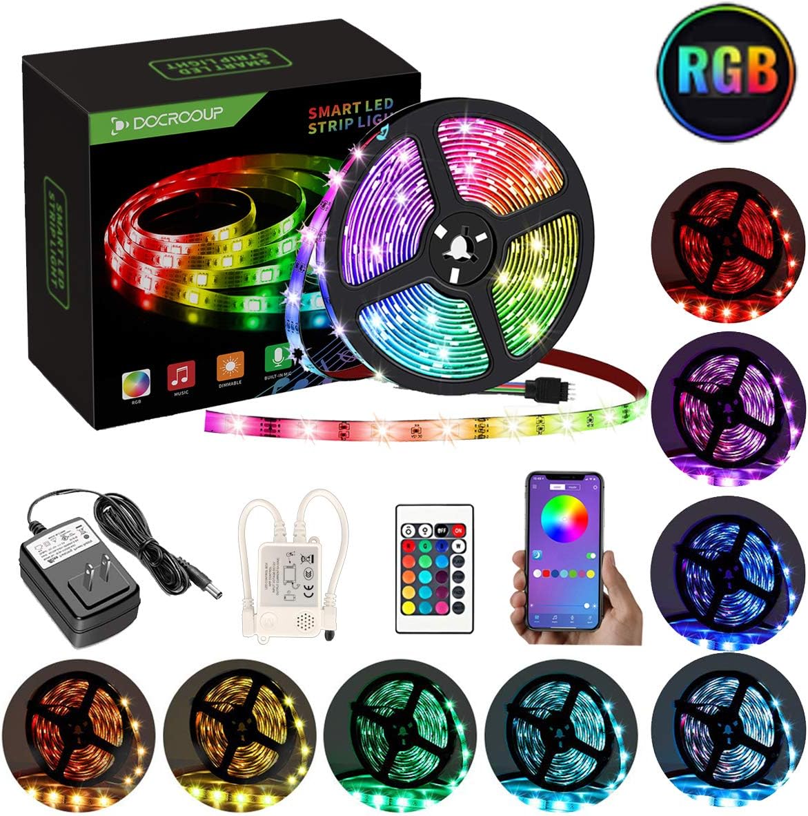 Led Strips Lights, Topsharp16.4ft with Smart APP and 24-Key Remote Control Led Light Strip Dimmable Color Changing Led Strip Lighting Kit with Music Sync Compatible with Android iOS [Energy Class A++]