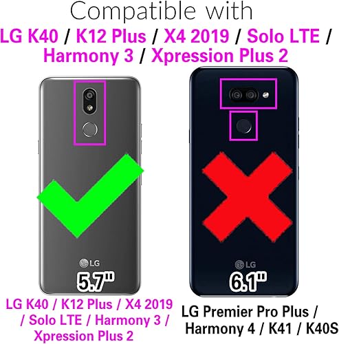 Miniatura 2 de Asuwish Funda de teléfono para LG K40K12 PlusX4 2019Solo LTEXpression Plus 2Harmony 3 con protector de pantalla de vidrio templado, funda protectora