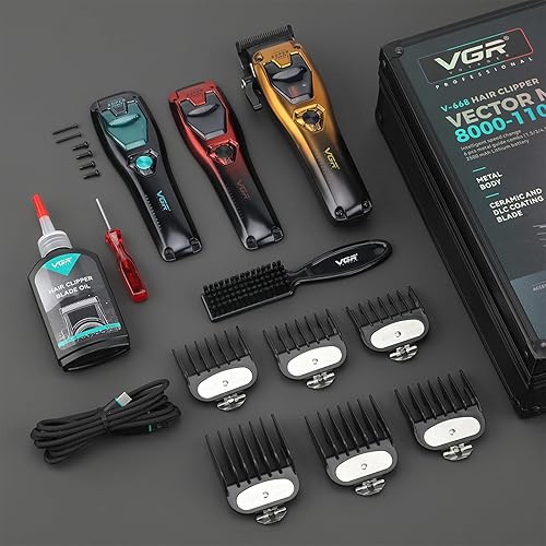 Miniatura 7 de VGR 668 cortapelos para hombres profesionales, 11000 RPM motor vectorial cortapelos de peluquería inalámbrico de cerámica y DLC, kit de corte de
